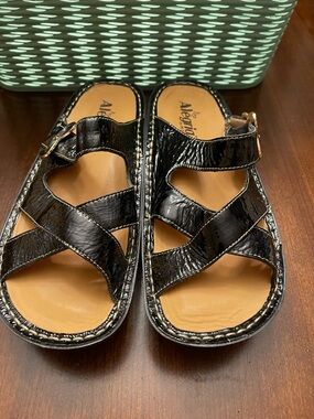 Alegria Black Patent Leather Strappy Comfort Sandals